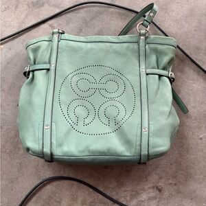 Coach Green Leather Shoulder Bag with Embossed Logo